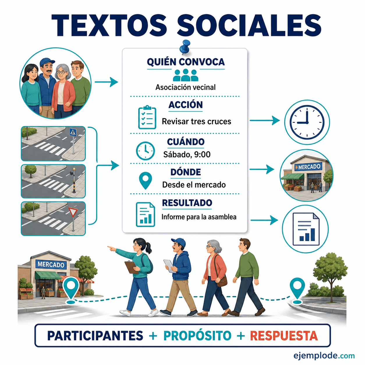 Explicación visual de Textos sociales con un ejemplo didáctico