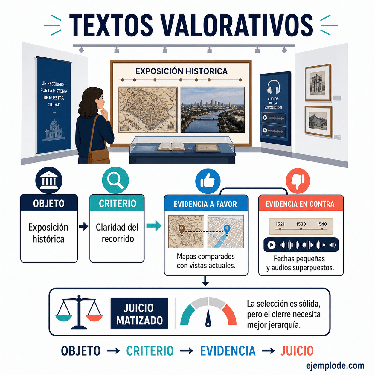 Explicación visual de Textos valorativos con un ejemplo didáctico