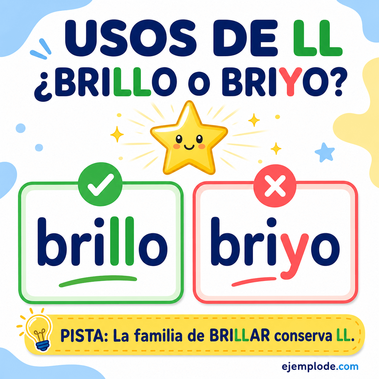 Explicación visual de Usos de las letras ll con un ejemplo didáctico