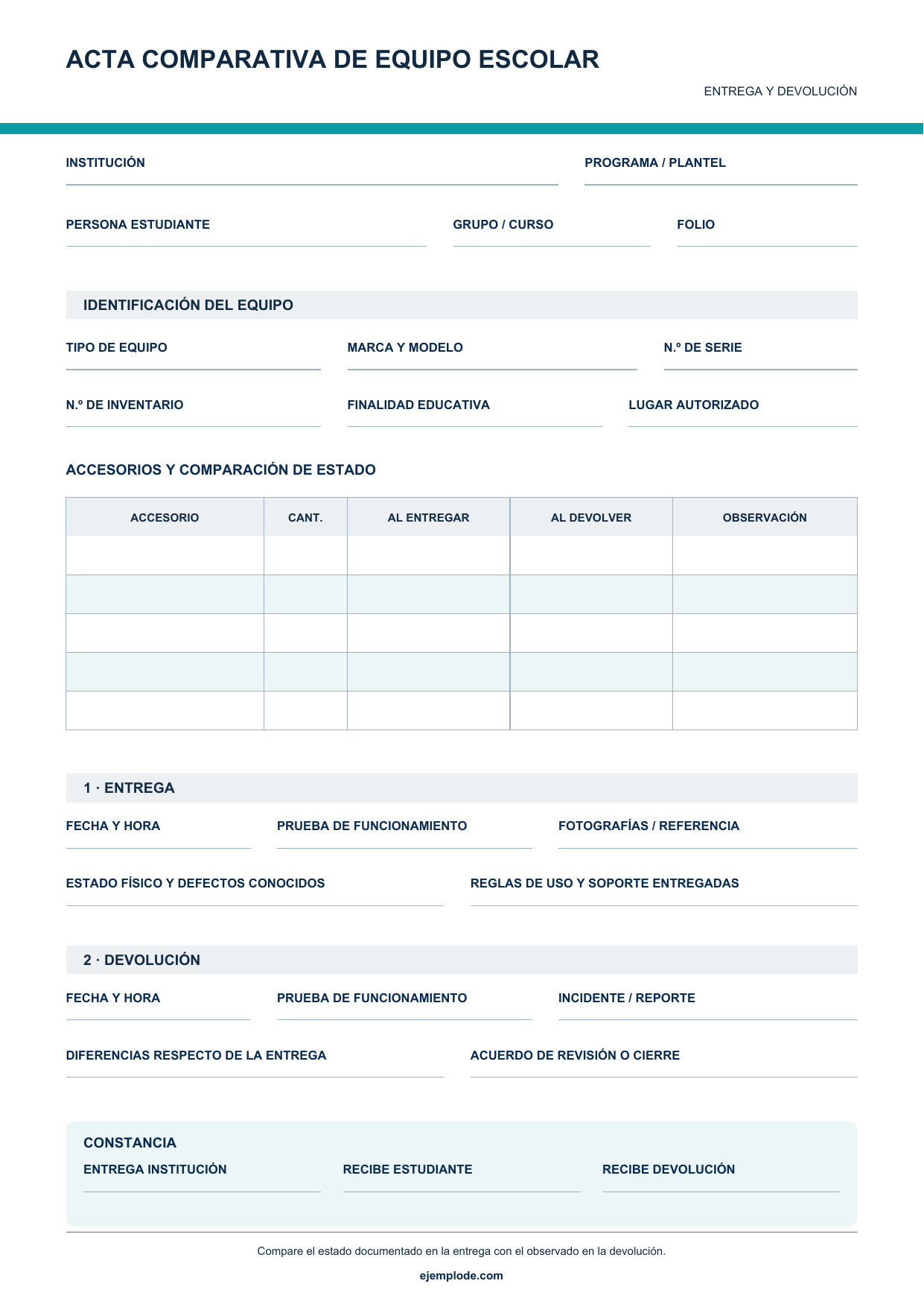 acta comparativa equipo escolar