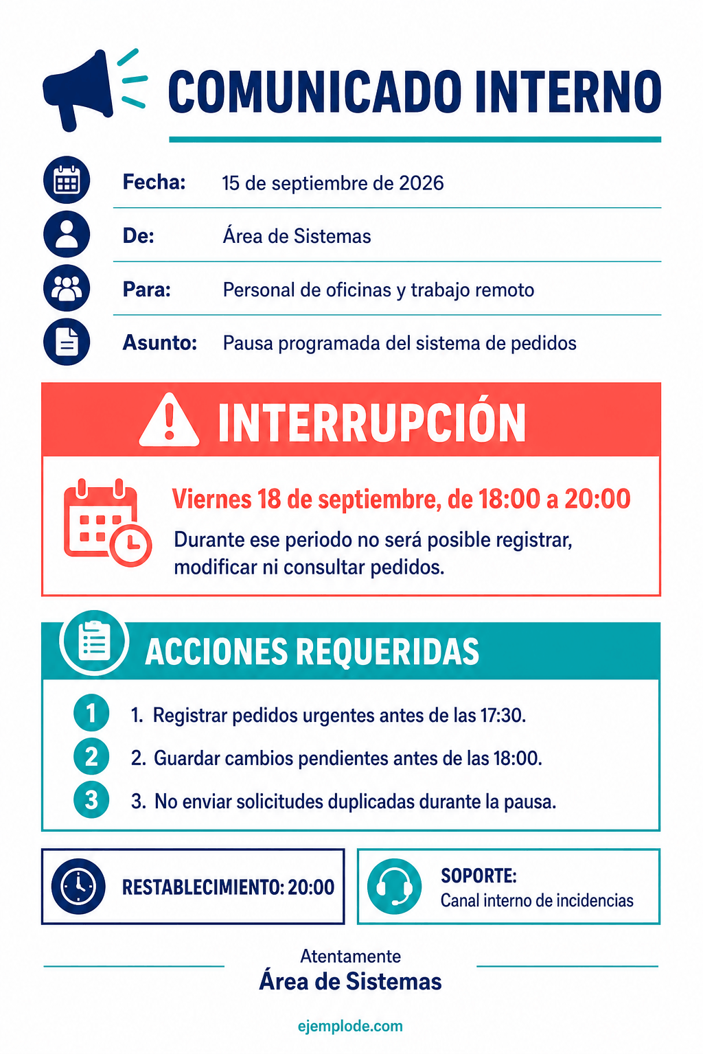 comunicado interno mantenimiento sistema ejemplo