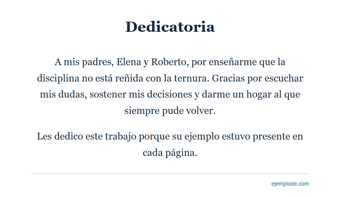 Ejemplo completo de dedicatoria de tesis a los padres en dos párrafos