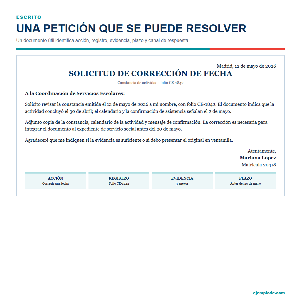 Ejemplo visual de Escrito