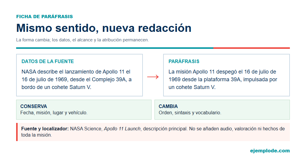 Ficha de paráfrasis de los datos del lanzamiento de Apollo 11