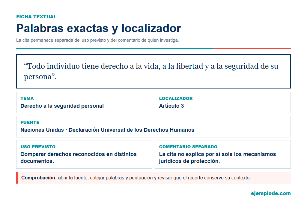Ficha textual del artículo 3 de la Declaración Universal de los Derechos Humanos