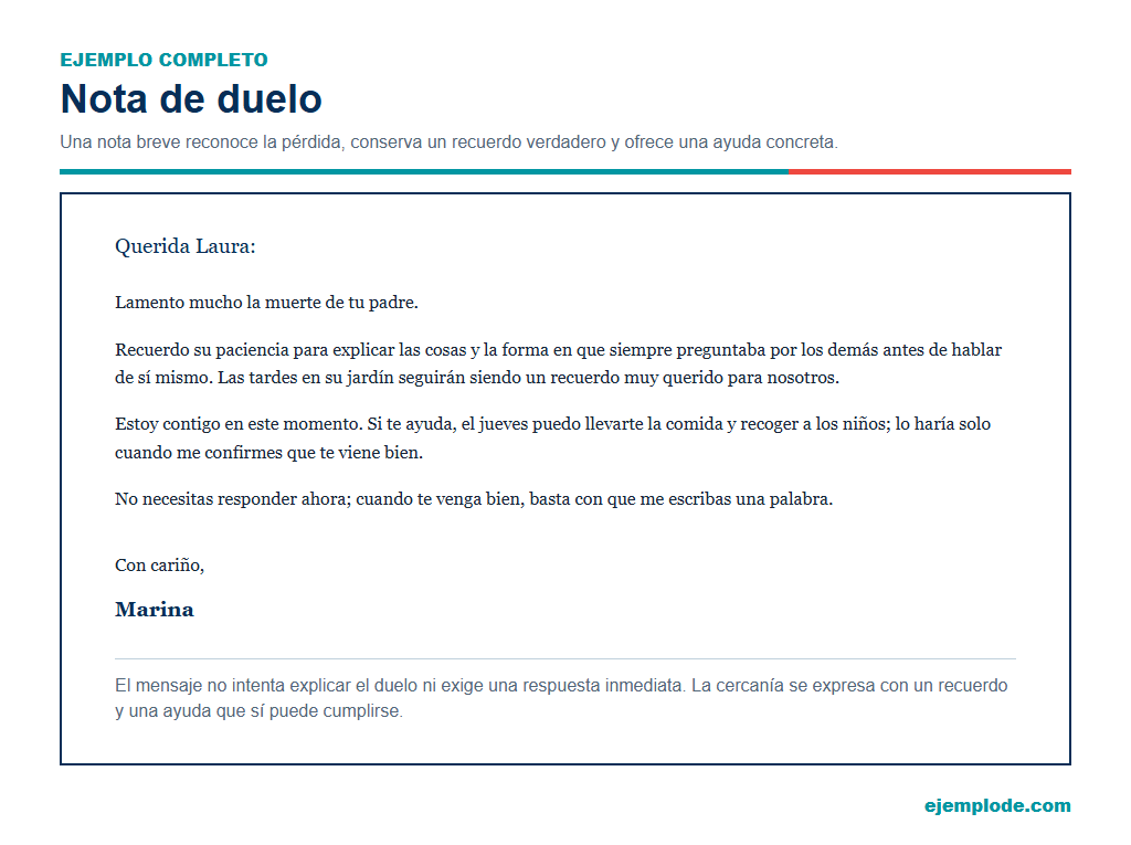 nota de duelo ejemplo completo