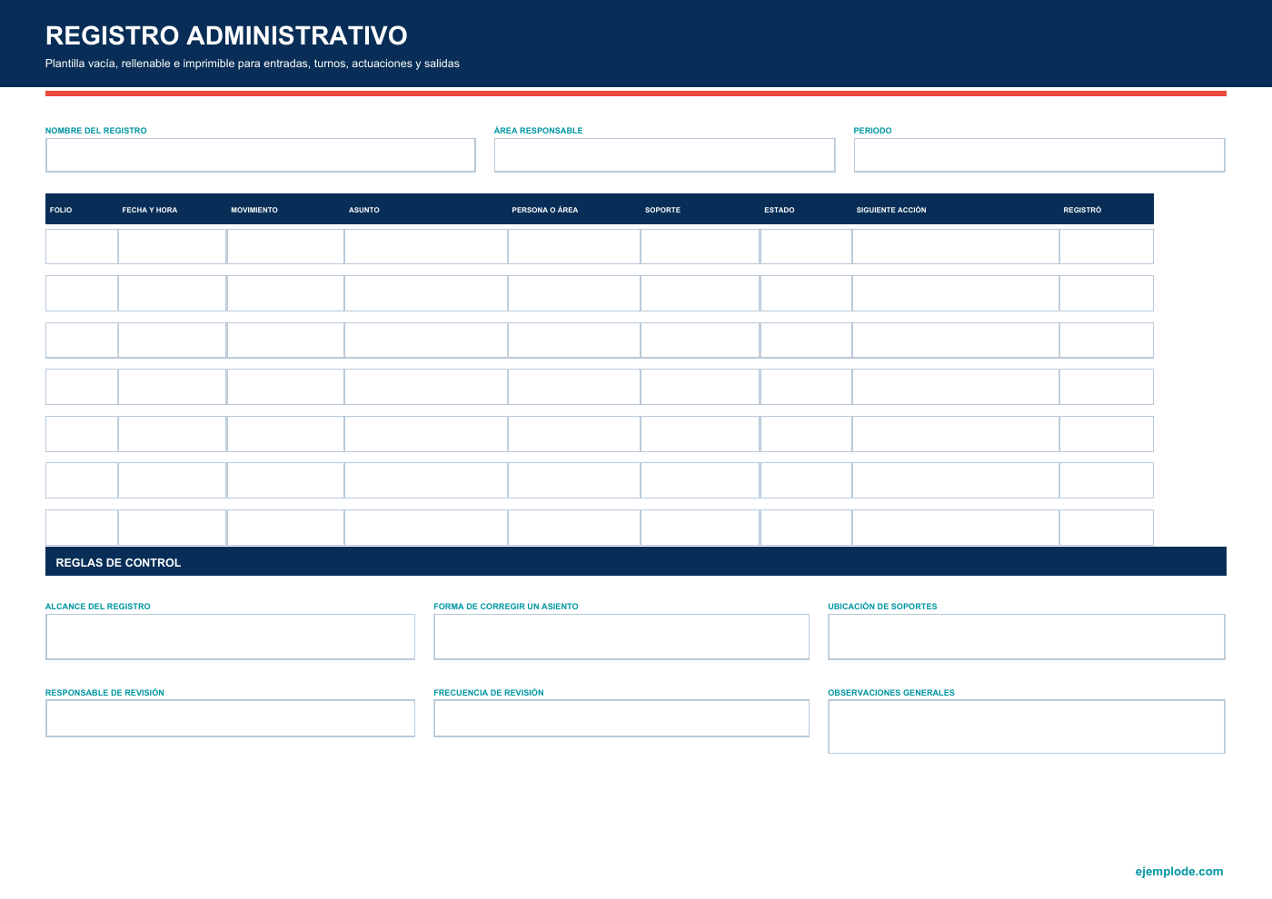 Formato vacío: Registro administrativo