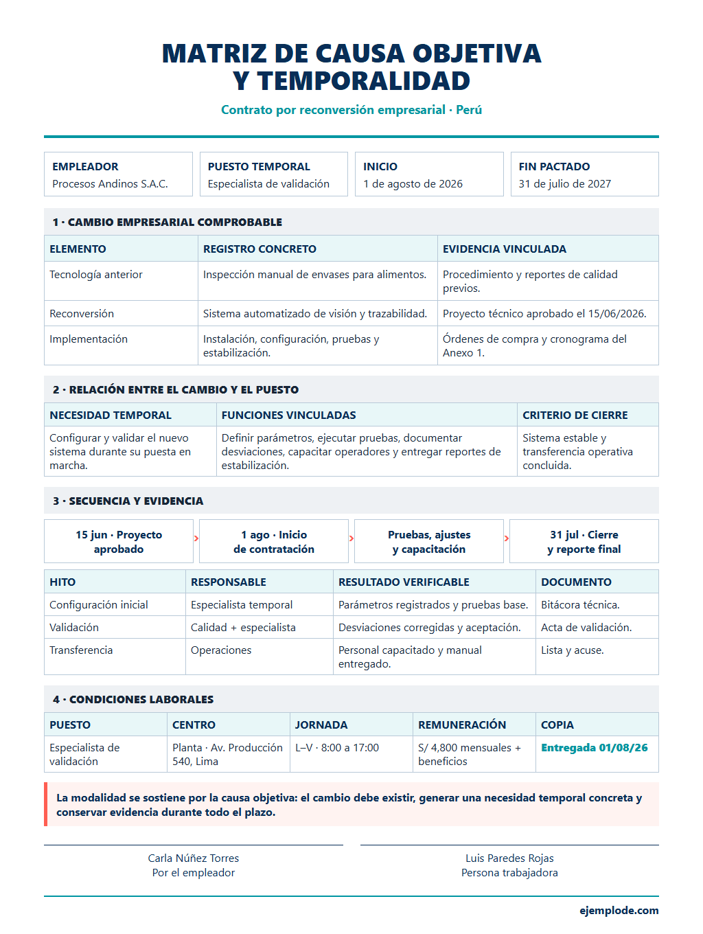 reconversion matriz causa objetiva temporalidad ejemplo