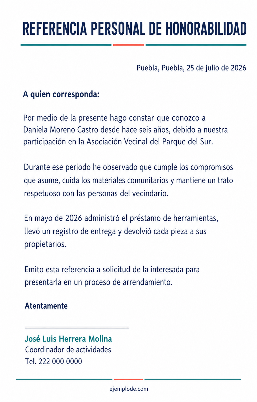 Ejemplo visual de Certificado de honorabilidad