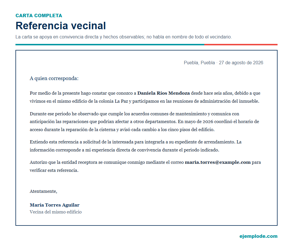 referencia vecinal ejemplo completo
