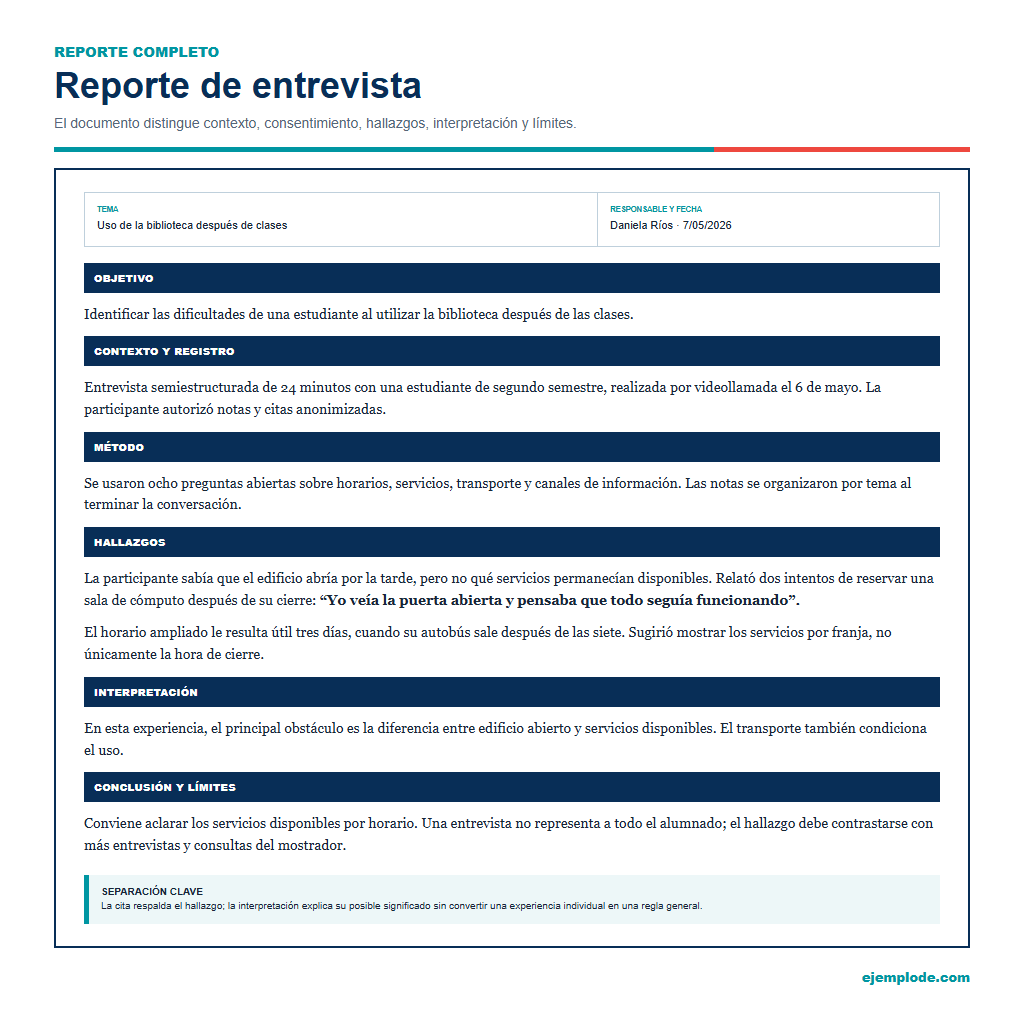 reporte entrevista ejemplo completo