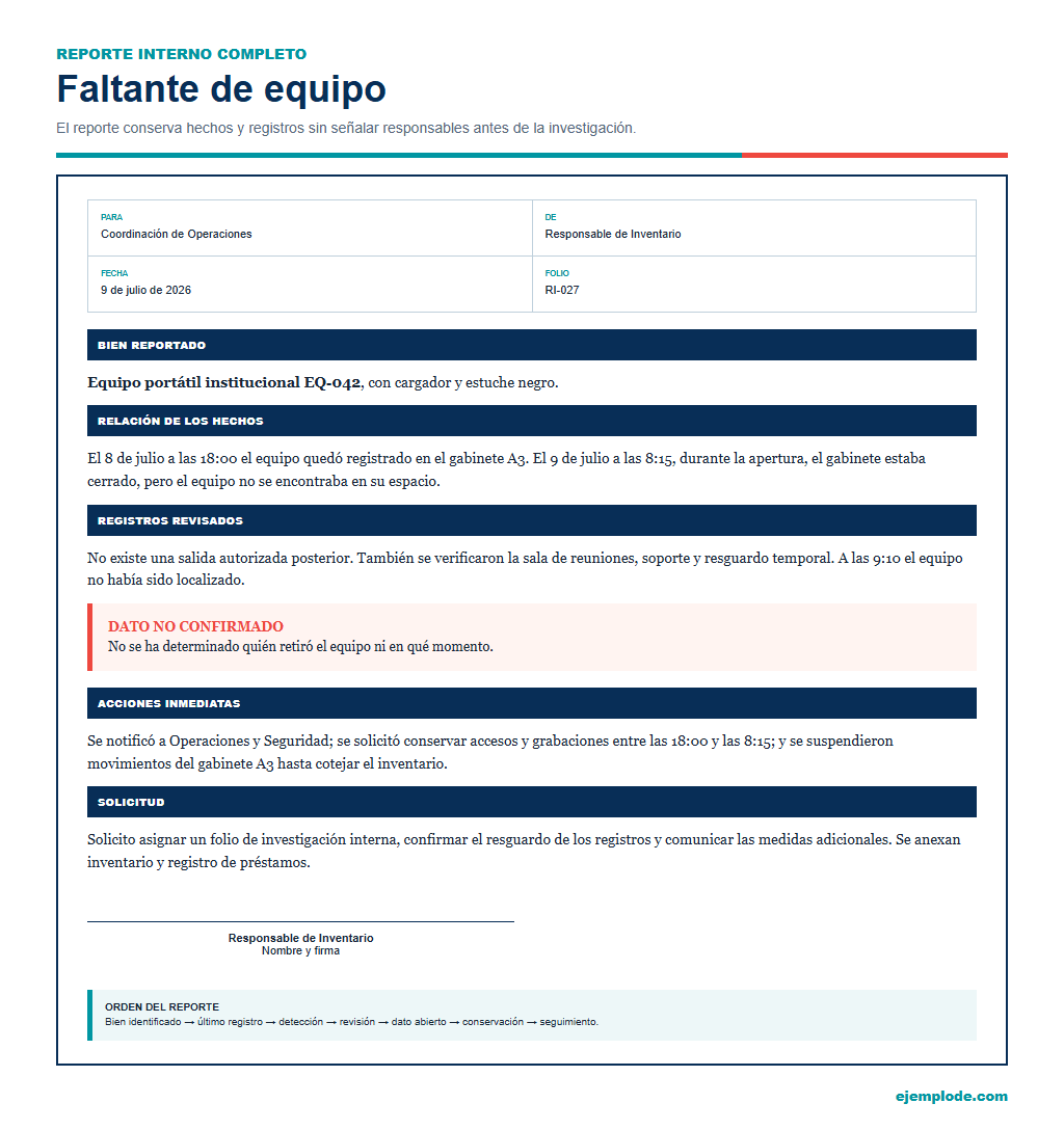 reporte robo ejemplo completo