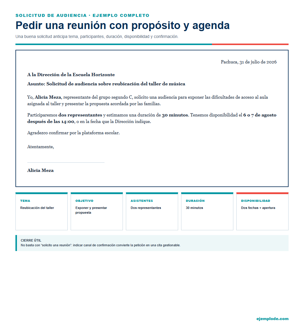Ejemplo visual de Solicitud de audiencia