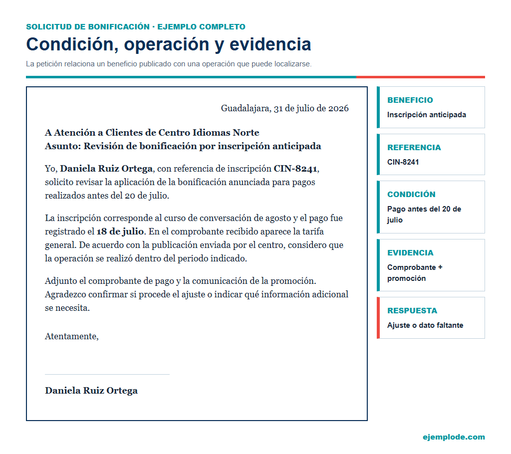 solicitud bonificacion ejemplo completo