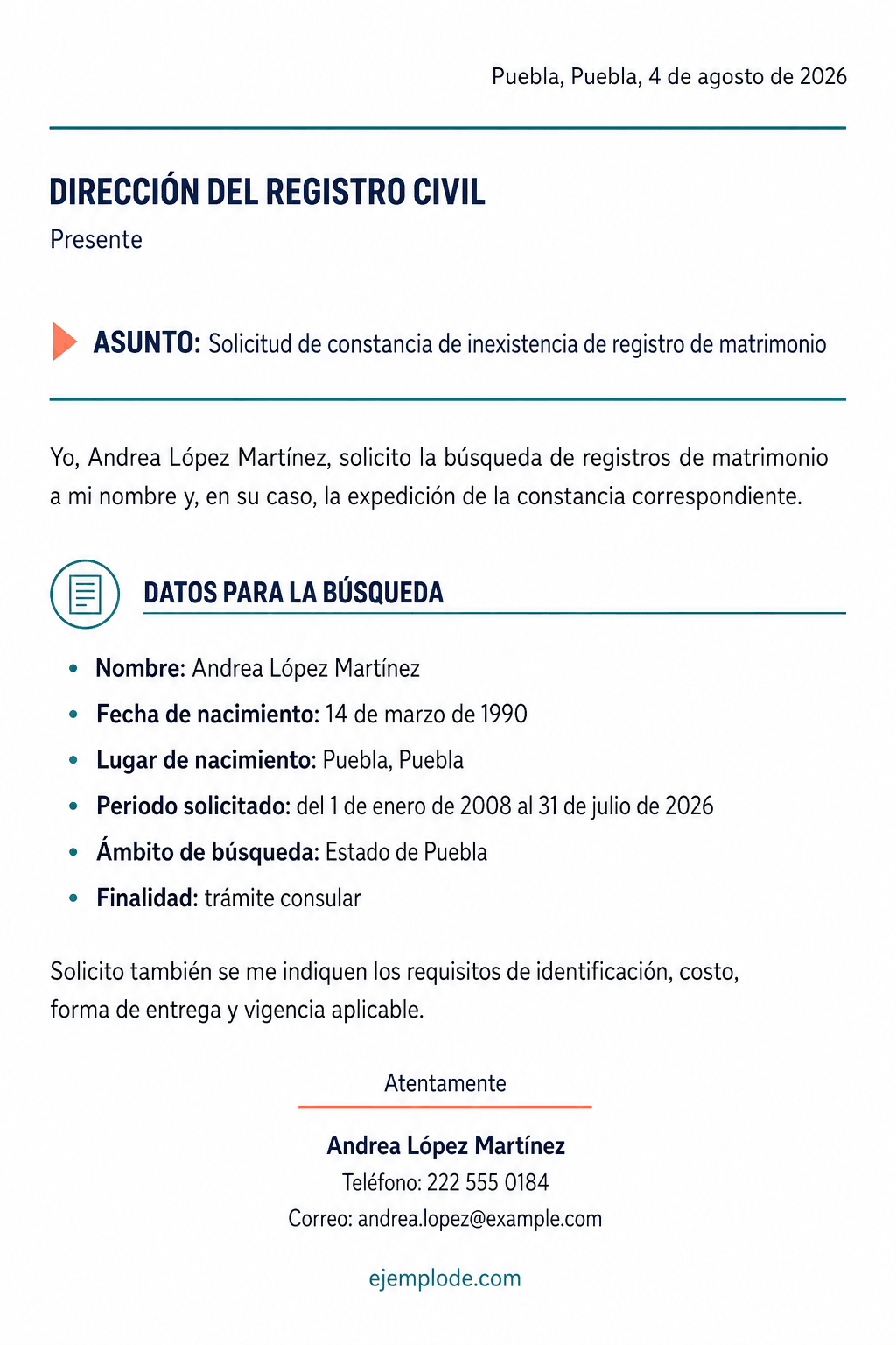 solicitud inexistencia matrimonio ejemplo