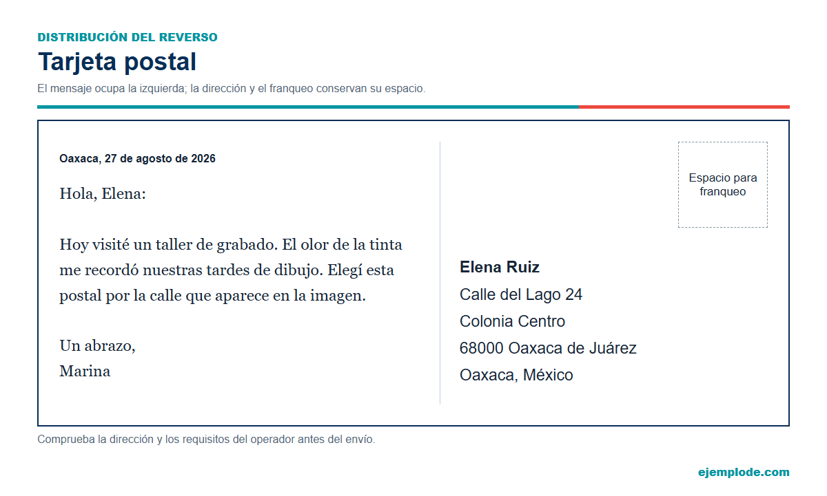 tarjeta postal reverso ejemplo
