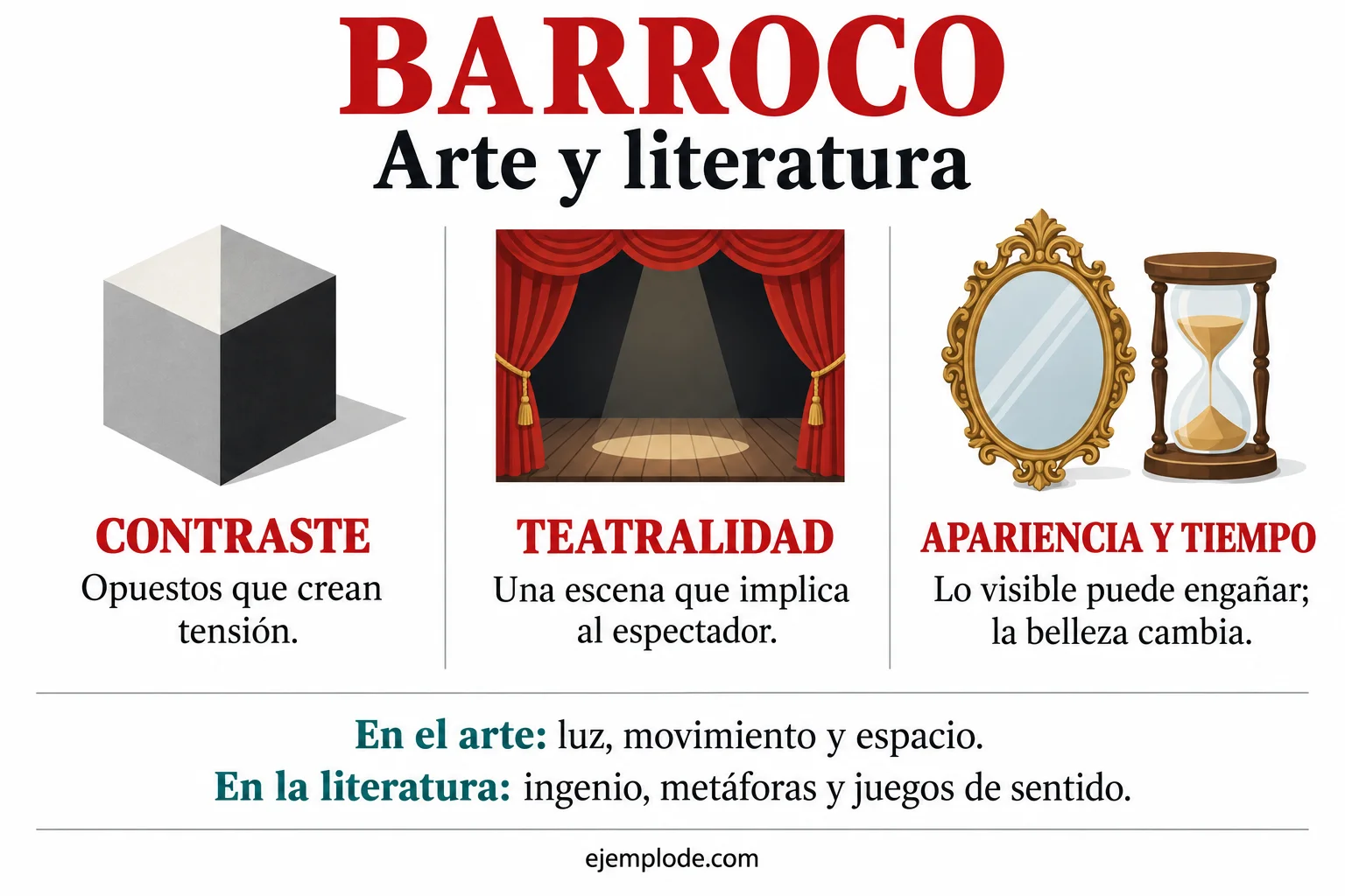 Esquema del Barroco: contraste, teatralidad, apariencia y tiempo en el arte y la literatura